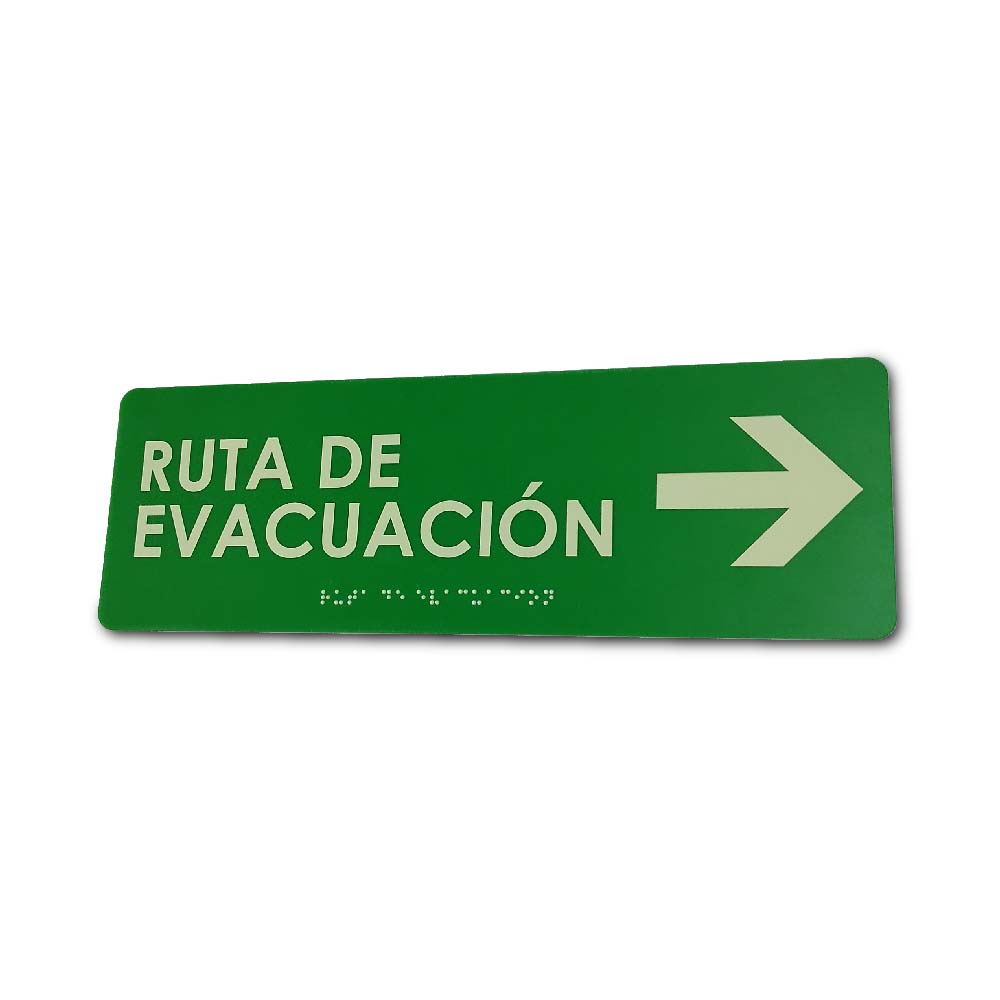 Señal ruta de evacuación en braille