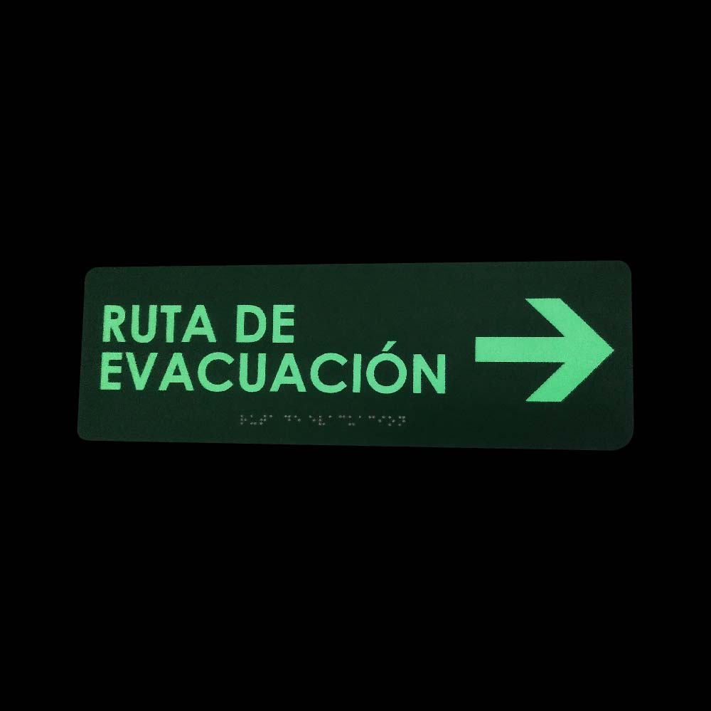 Señalización ruta de evacuación braille fotoluminiscente